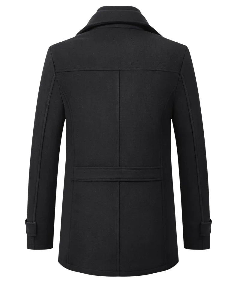 Maz2111 - Fall Winter Double Collar Woolen Men's Coat Casual Long Cotton Padded Men's Windbreaker - PratSN