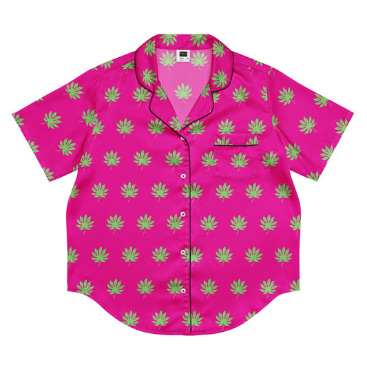 Medium voilet red leaf pattern sleep wear - all - over print women’s short sleeve pajama top - PratSN