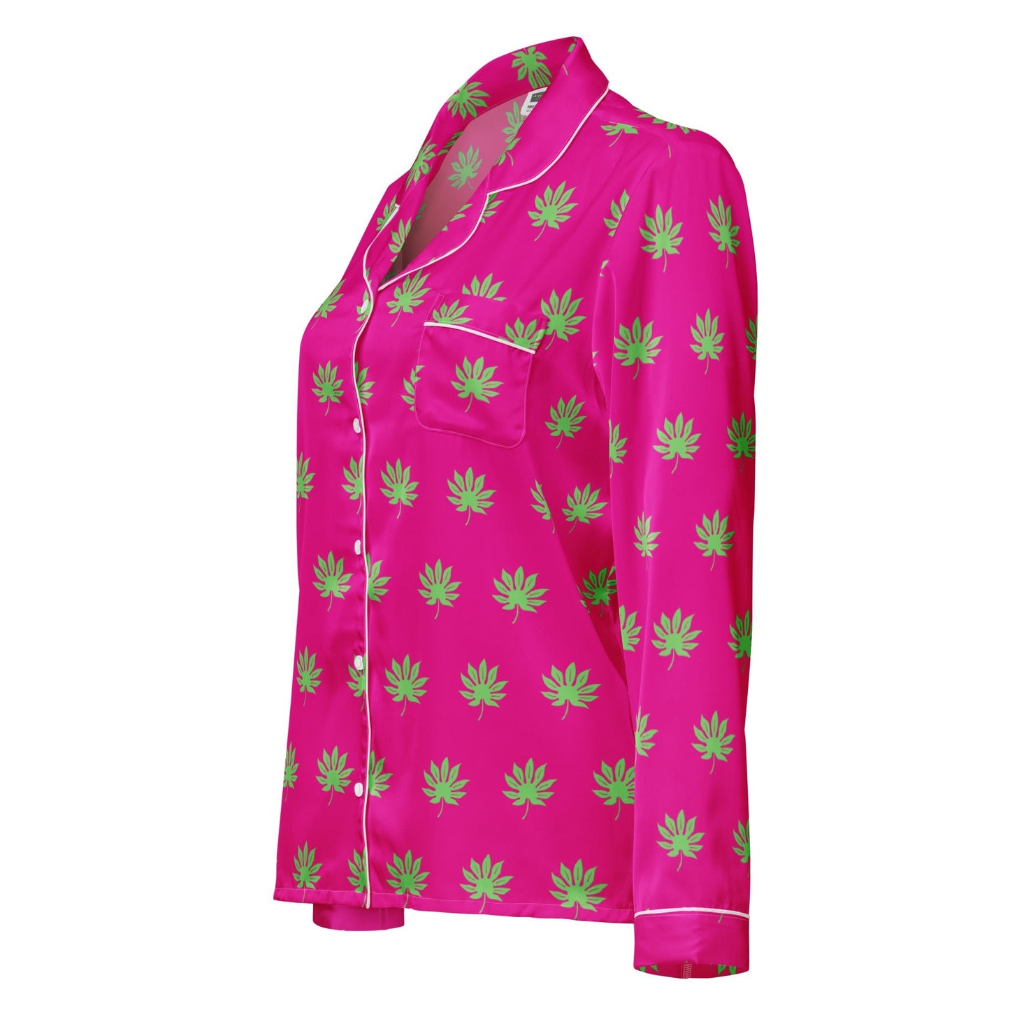Medium voilet red leaf pattern sleep wear - women’s long sleeve pajama top - PratSN