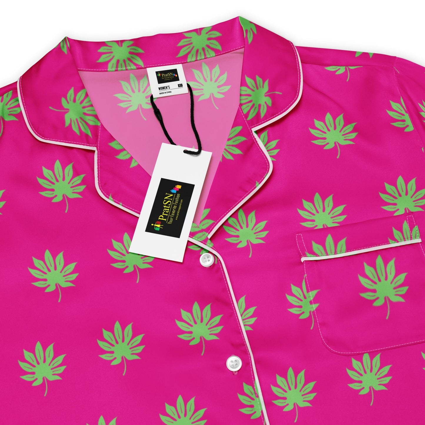 Medium voilet red leaf pattern sleep wear - women’s long sleeve pajama top - PratSN