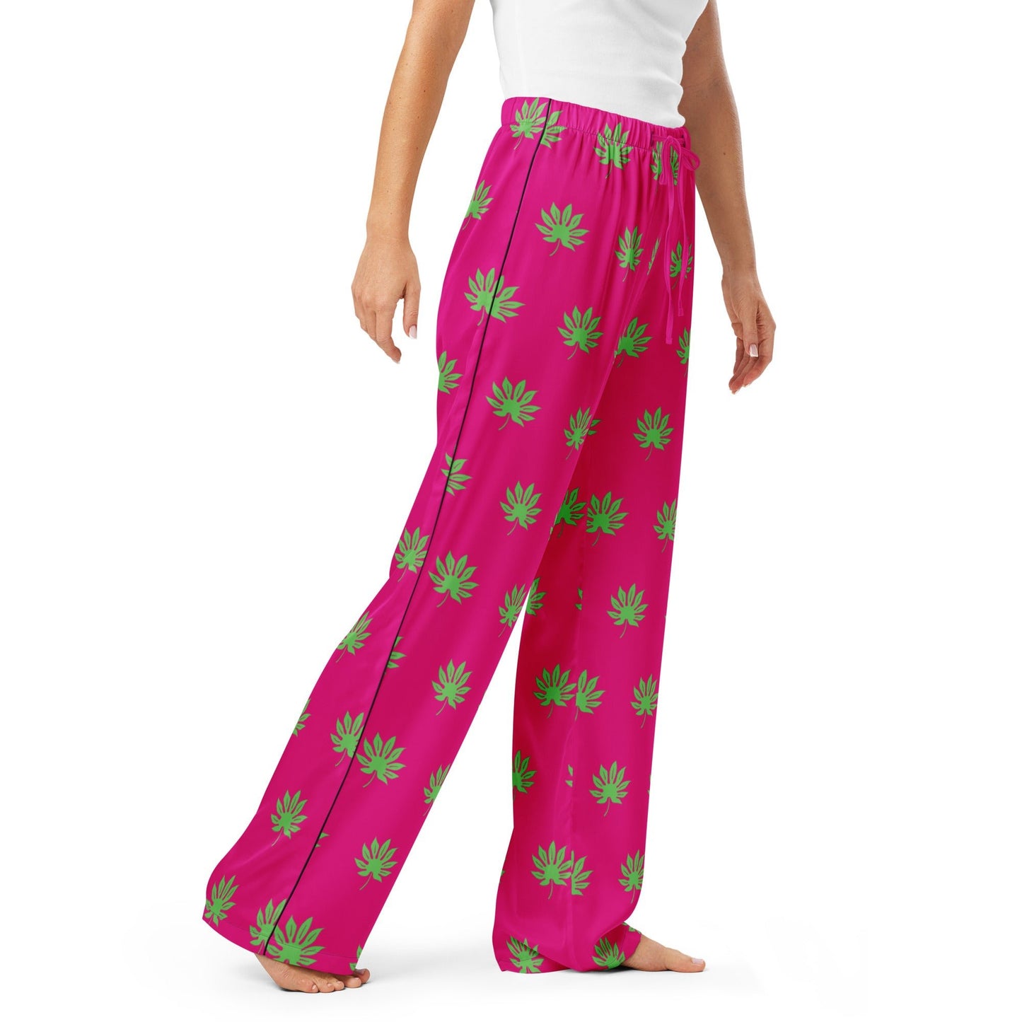 Medium voilet red leaf pattern sleep wear - women’s pajama pants - PratSN