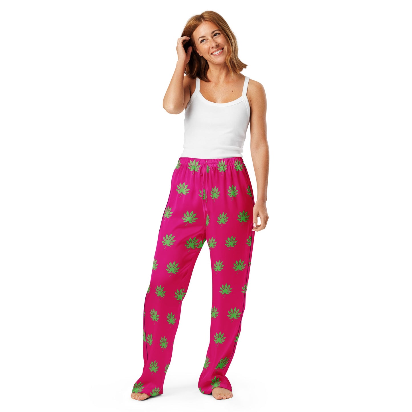 Medium voilet red leaf pattern sleep wear - women’s pajama pants - PratSN