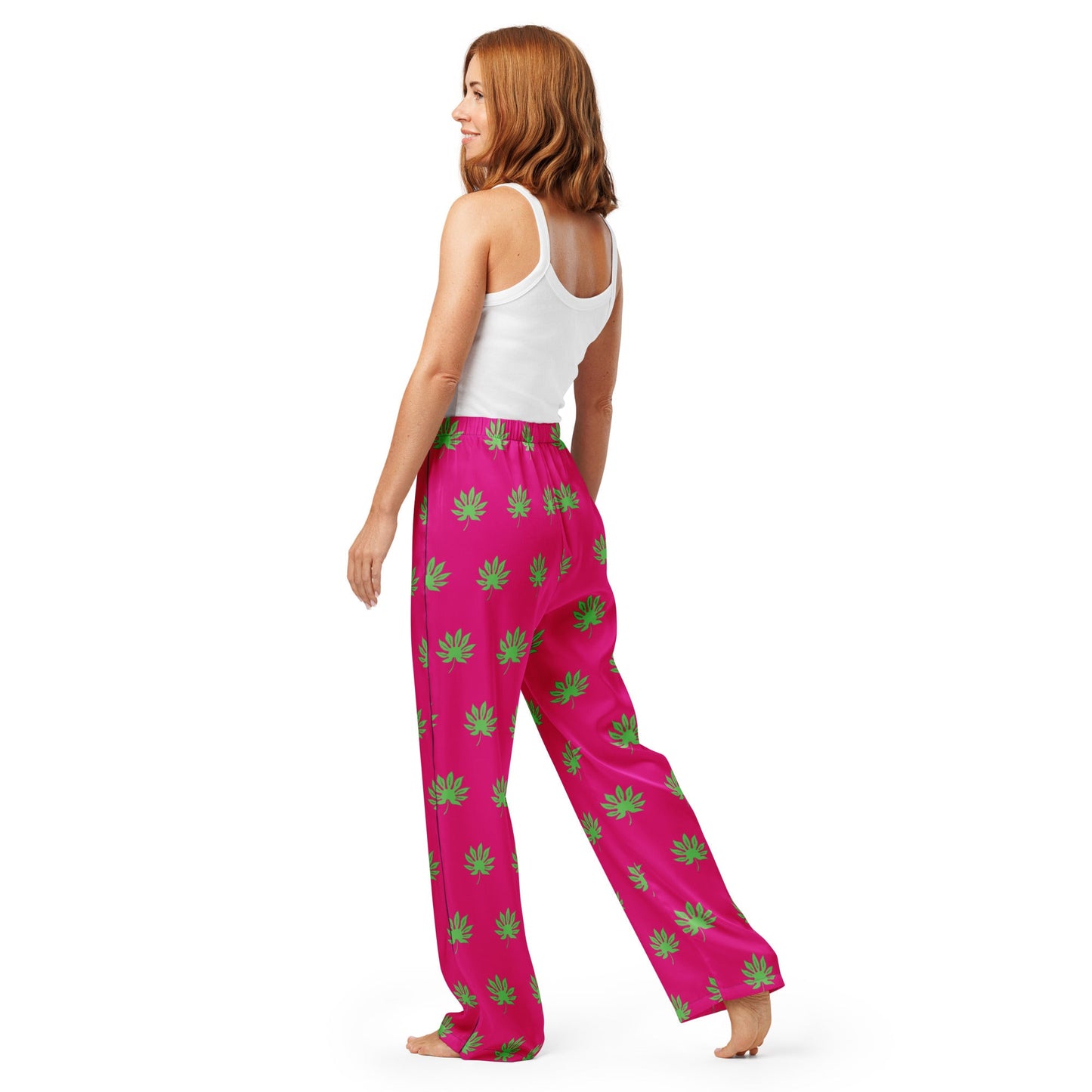 Medium voilet red leaf pattern sleep wear - women’s pajama pants - PratSN
