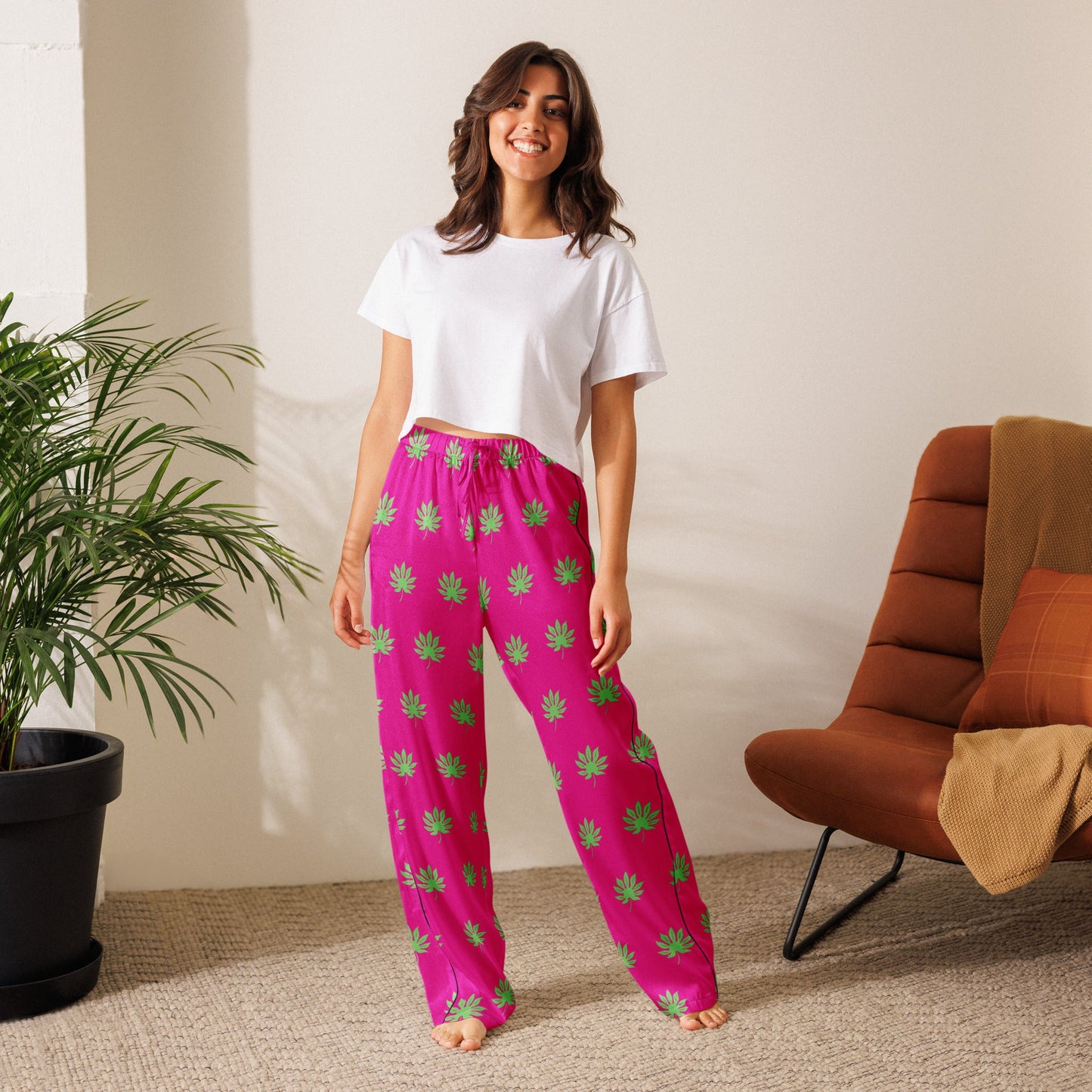 Medium voilet red leaf pattern sleep wear - women’s pajama pants - PratSN