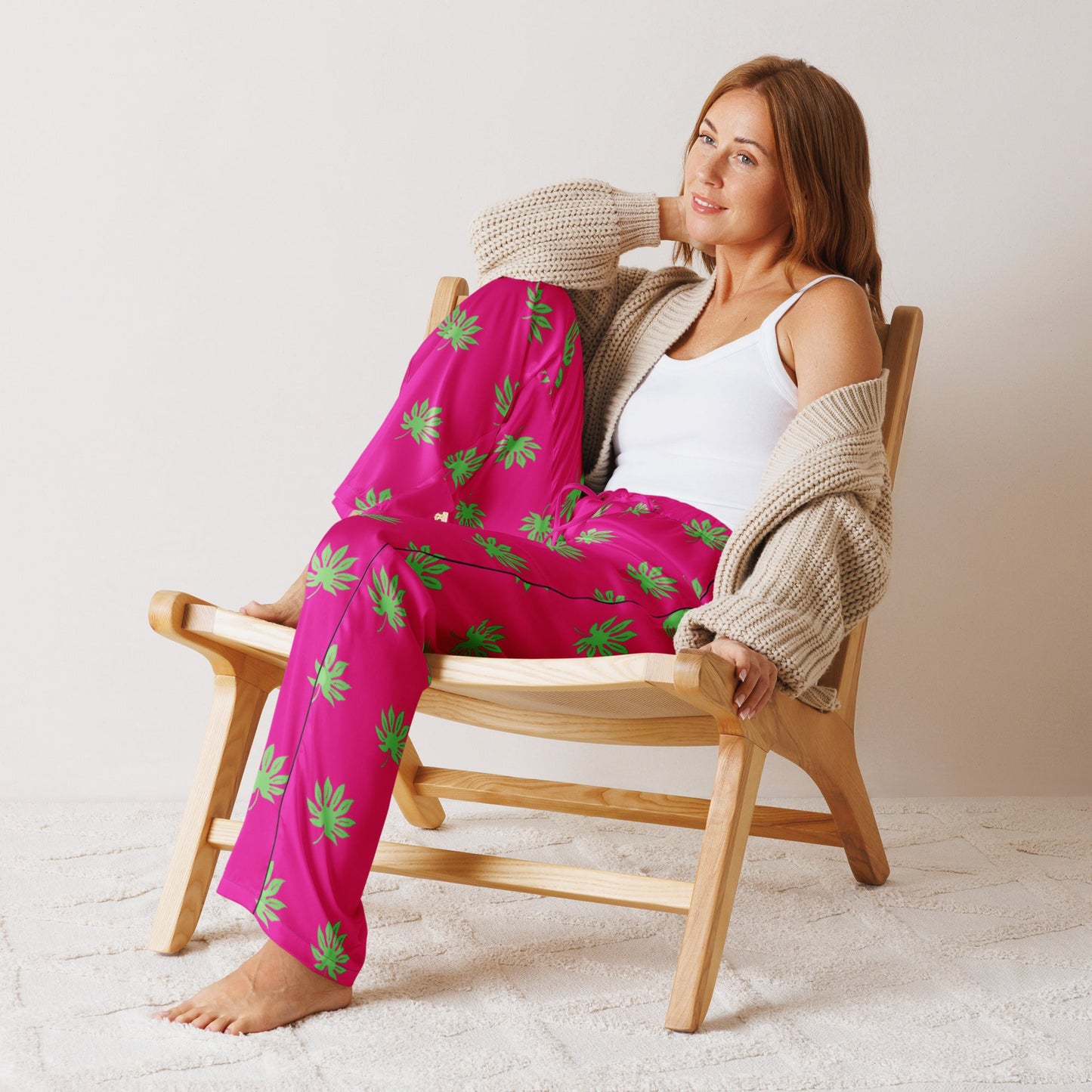 Medium voilet red leaf pattern sleep wear - women’s pajama pants - PratSN