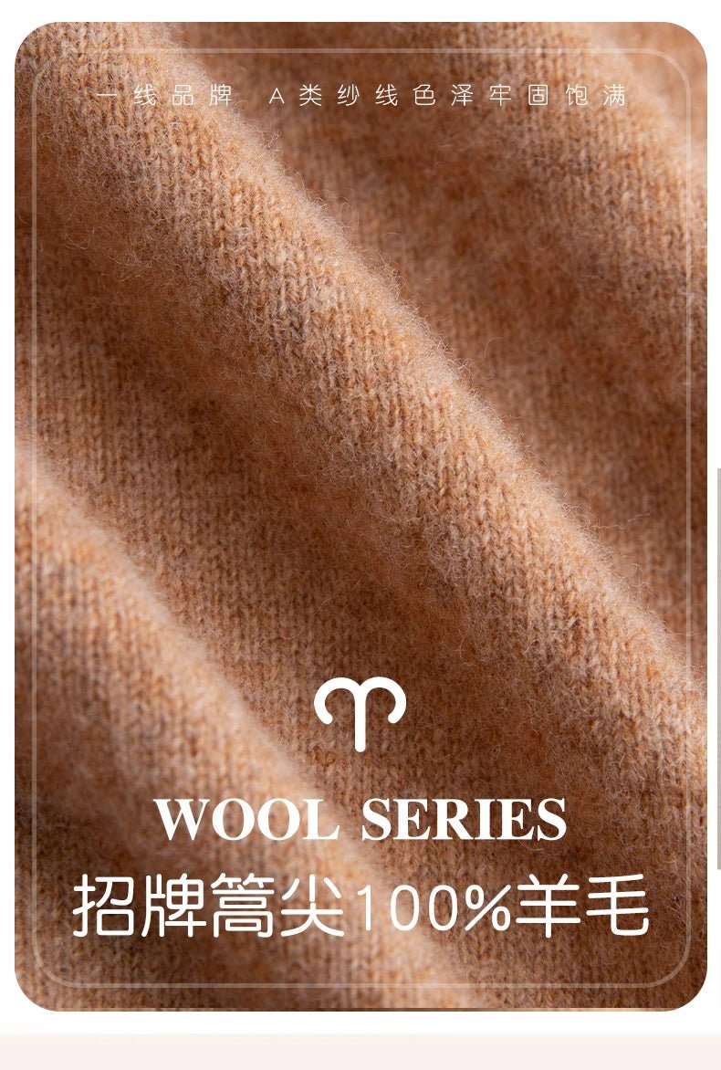 Men 100% Merino Wool Sweater V - Neck Pullover Autumn Winter Cashmere Warm Solid Knitwear Clothes Business Bottoming Soft Tops - PratSN