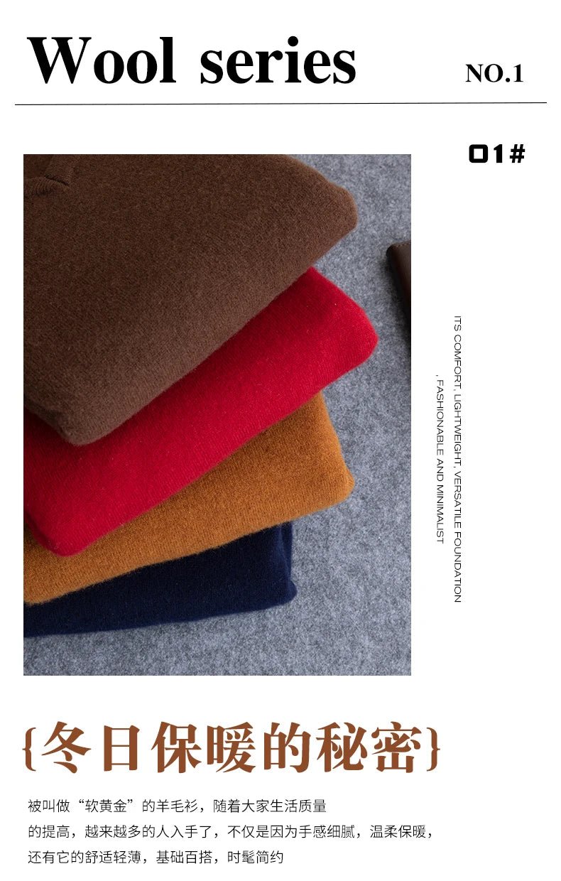 Men 100% Merino Wool Sweater V - Neck Pullover Autumn Winter Cashmere Warm Solid Knitwear Clothes Business Bottoming Soft Tops - PratSN