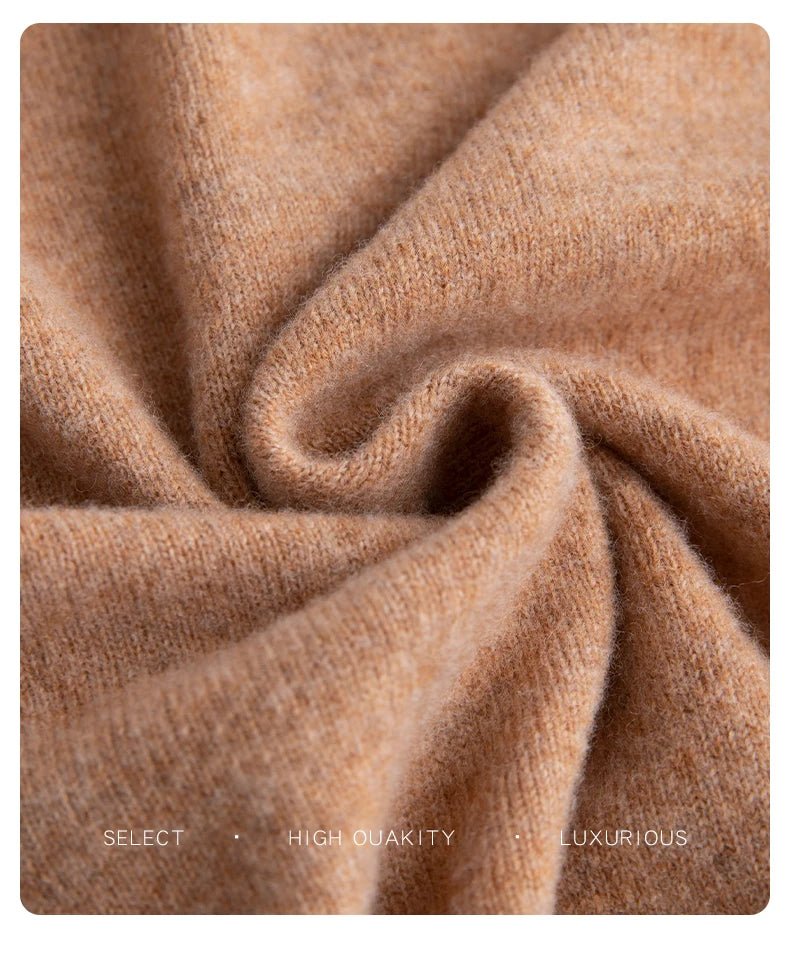 Men 100% Merino Wool Sweater V - Neck Pullover Autumn Winter Cashmere Warm Solid Knitwear Clothes Business Bottoming Soft Tops - PratSN