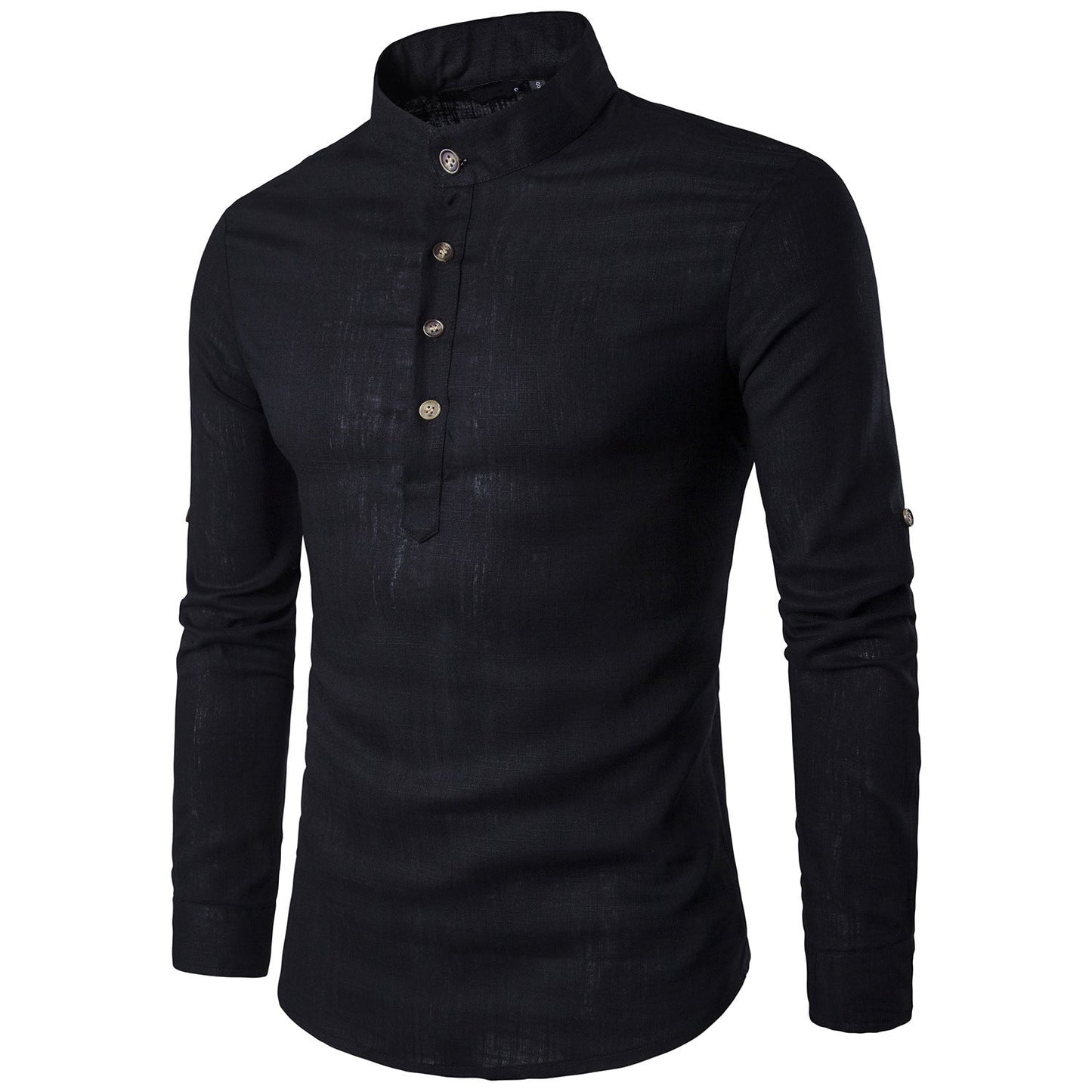 Men casual Shirt Cotton Linen Blended Mandarin Collar Breathable Comfy Style long sleeve shirts EU size - PratSN