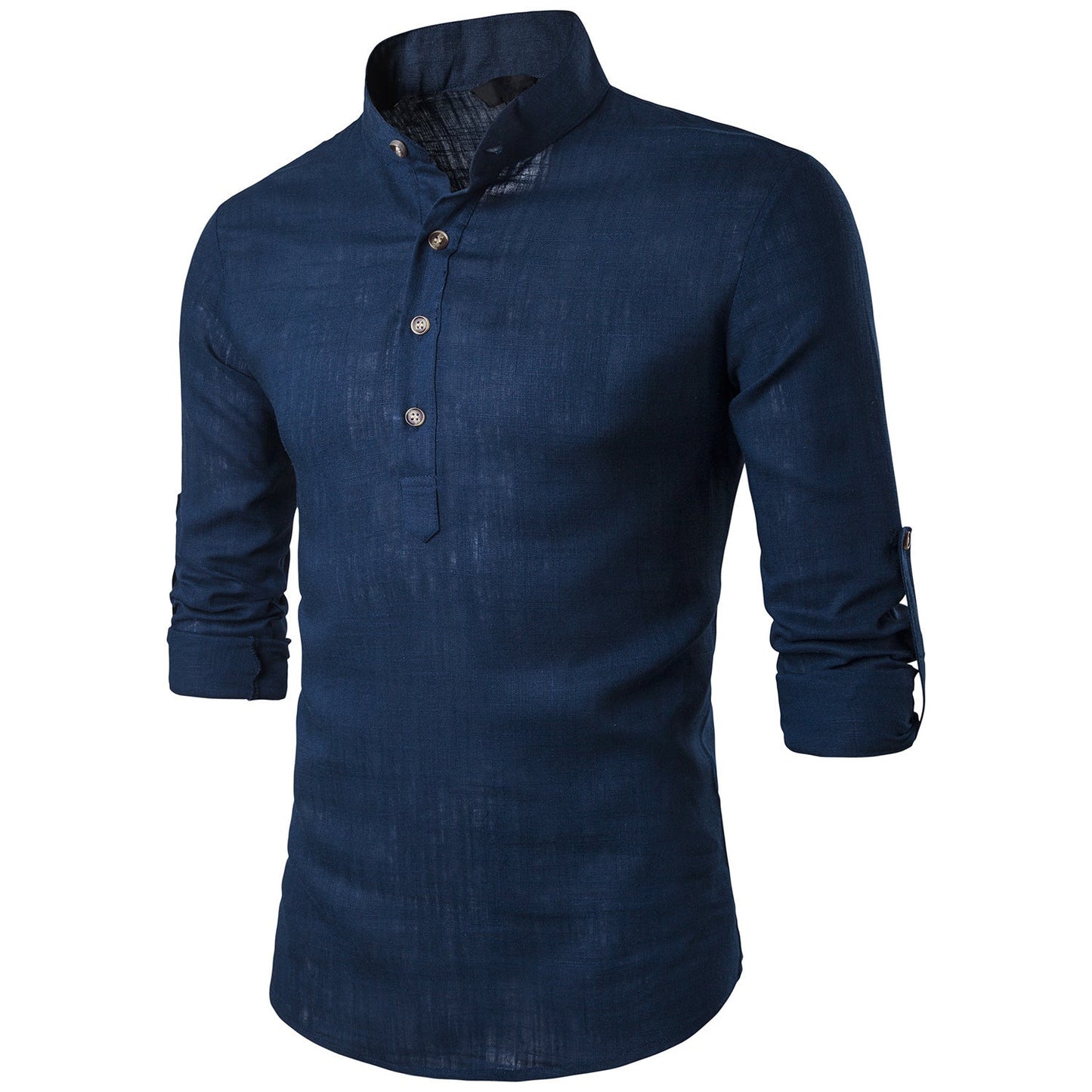 Men casual Shirt Cotton Linen Blended Mandarin Collar Breathable Comfy Style long sleeve shirts EU size - PratSN