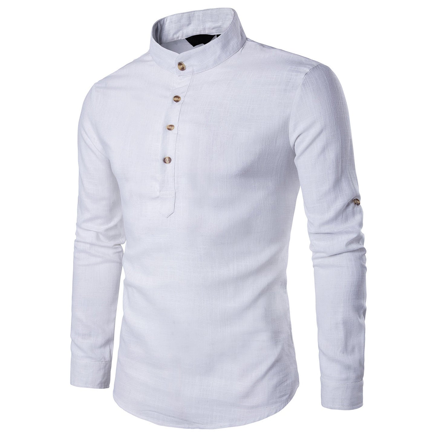 Men casual Shirt Cotton Linen Blended Mandarin Collar Breathable Comfy Style long sleeve shirts EU size - PratSN