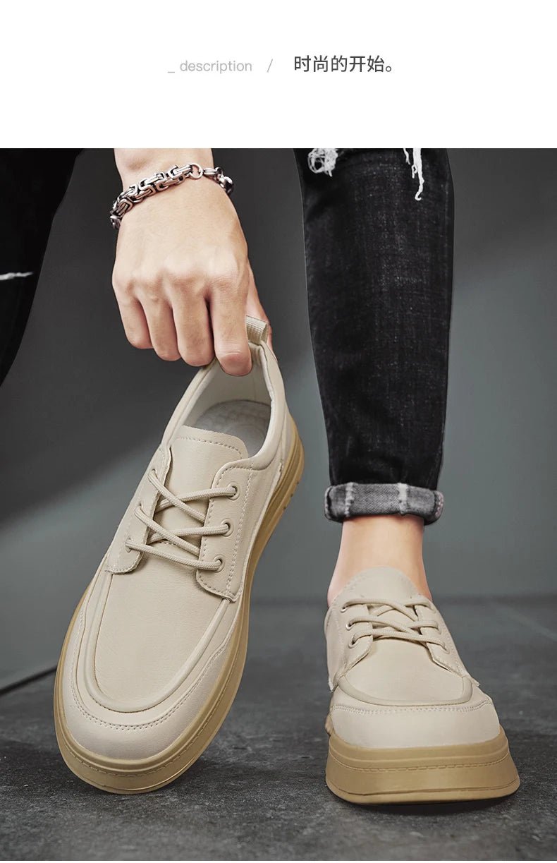 Men Casual Shoes High - Grade Leather Work Shoes Lace - up Flats Sneakers Platform British Business Party Dress Shoes For Male 39 - 44 - PratSN