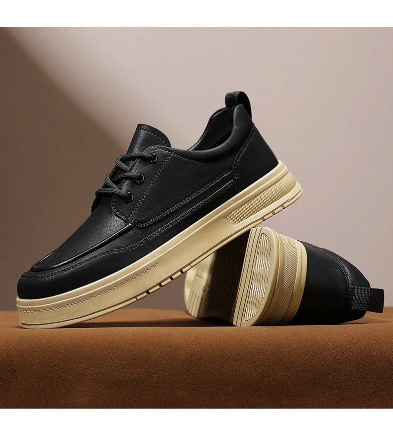 Men Casual Shoes High - Grade Leather Work Shoes Lace - up Flats Sneakers Platform British Business Party Dress Shoes For Male 39 - 44 - PratSN