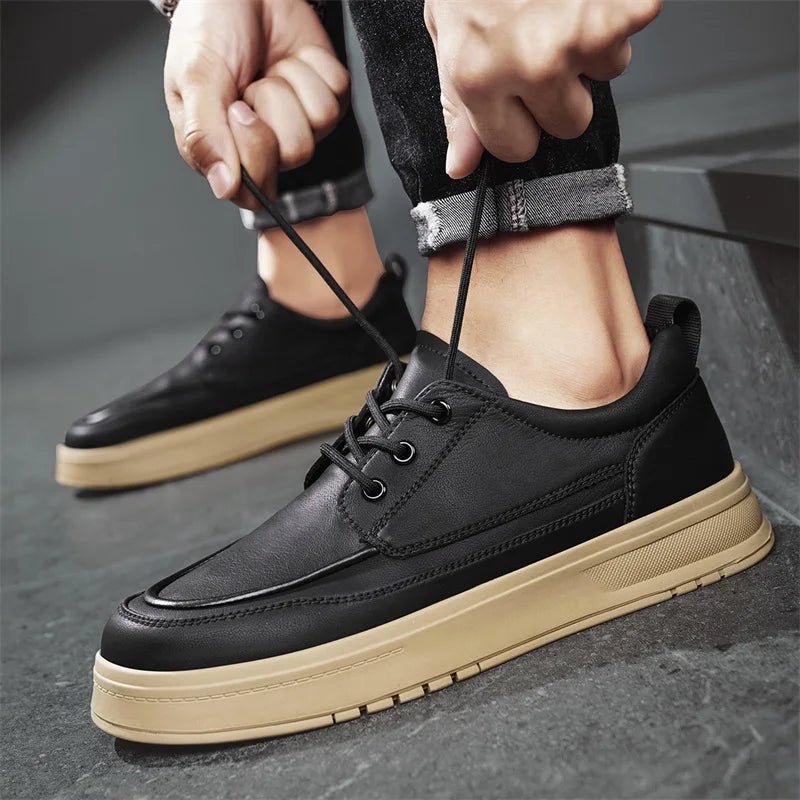 Men Casual Shoes High - Grade Leather Work Shoes Lace - up Flats Sneakers Platform British Business Party Dress Shoes For Male 39 - 44 - PratSN