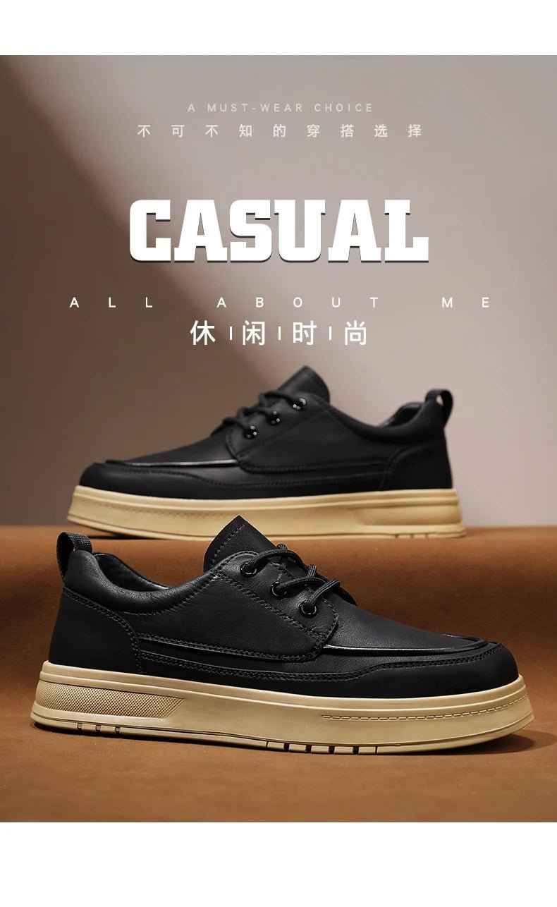 Men Casual Shoes High - Grade Leather Work Shoes Lace - up Flats Sneakers Platform British Business Party Dress Shoes For Male 39 - 44 - PratSN