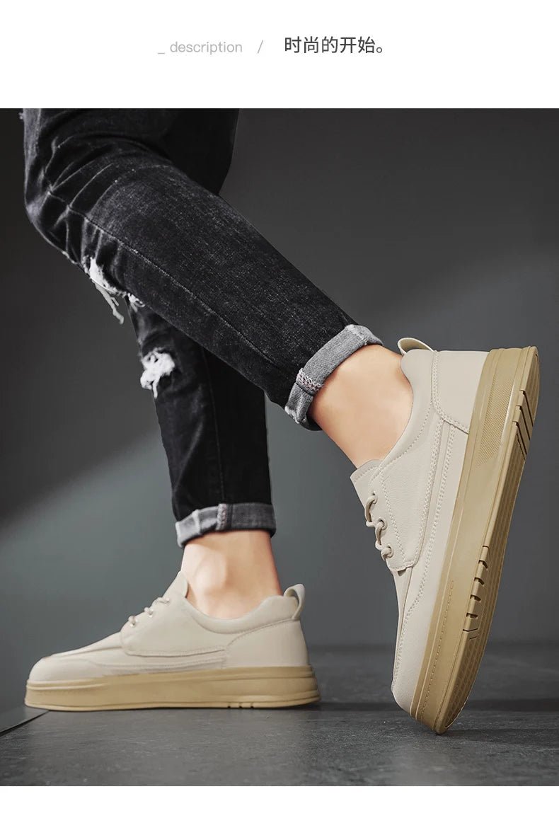 Men Casual Shoes High - Grade Leather Work Shoes Lace - up Flats Sneakers Platform British Business Party Dress Shoes For Male 39 - 44 - PratSN