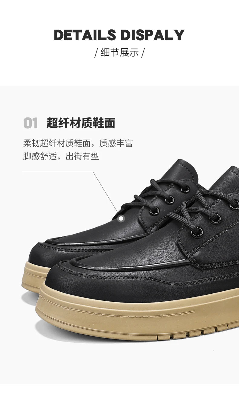 Men Casual Shoes High - Grade Leather Work Shoes Lace - up Flats Sneakers Platform British Business Party Dress Shoes For Male 39 - 44 - PratSN