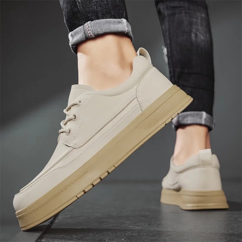 Men Casual Shoes High - Grade Leather Work Shoes Lace - up Flats Sneakers Platform British Business Party Dress Shoes For Male 39 - 44 - PratSN