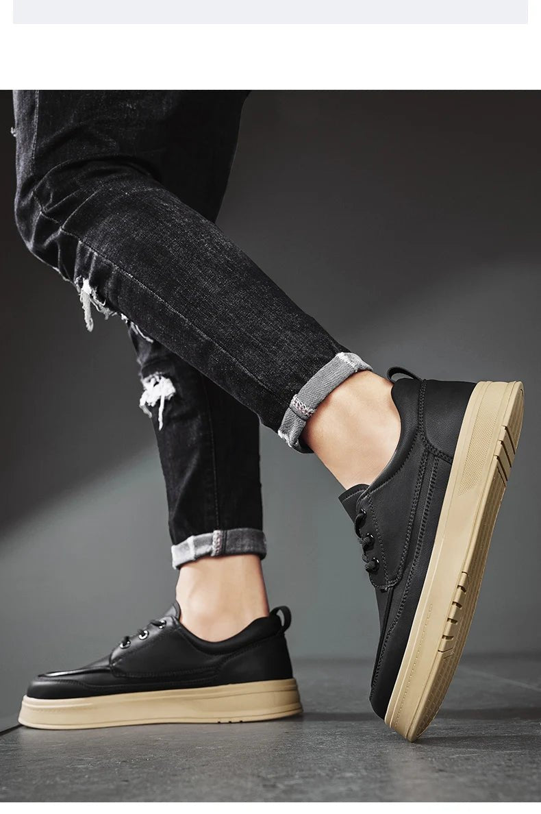 Men Casual Shoes High - Grade Leather Work Shoes Lace - up Flats Sneakers Platform British Business Party Dress Shoes For Male 39 - 44 - PratSN