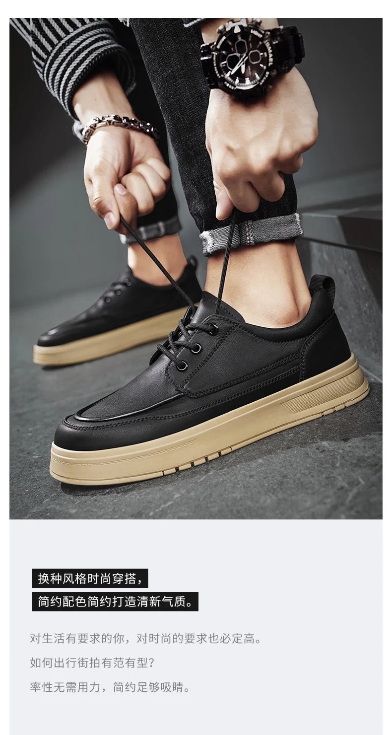 Men Casual Shoes High - Grade Leather Work Shoes Lace - up Flats Sneakers Platform British Business Party Dress Shoes For Male 39 - 44 - PratSN