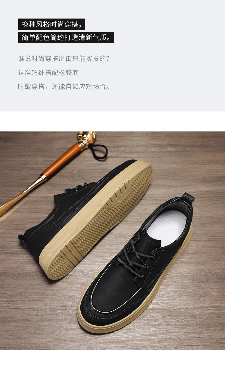 Men Casual Shoes High - Grade Leather Work Shoes Lace - up Flats Sneakers Platform British Business Party Dress Shoes For Male 39 - 44 - PratSN