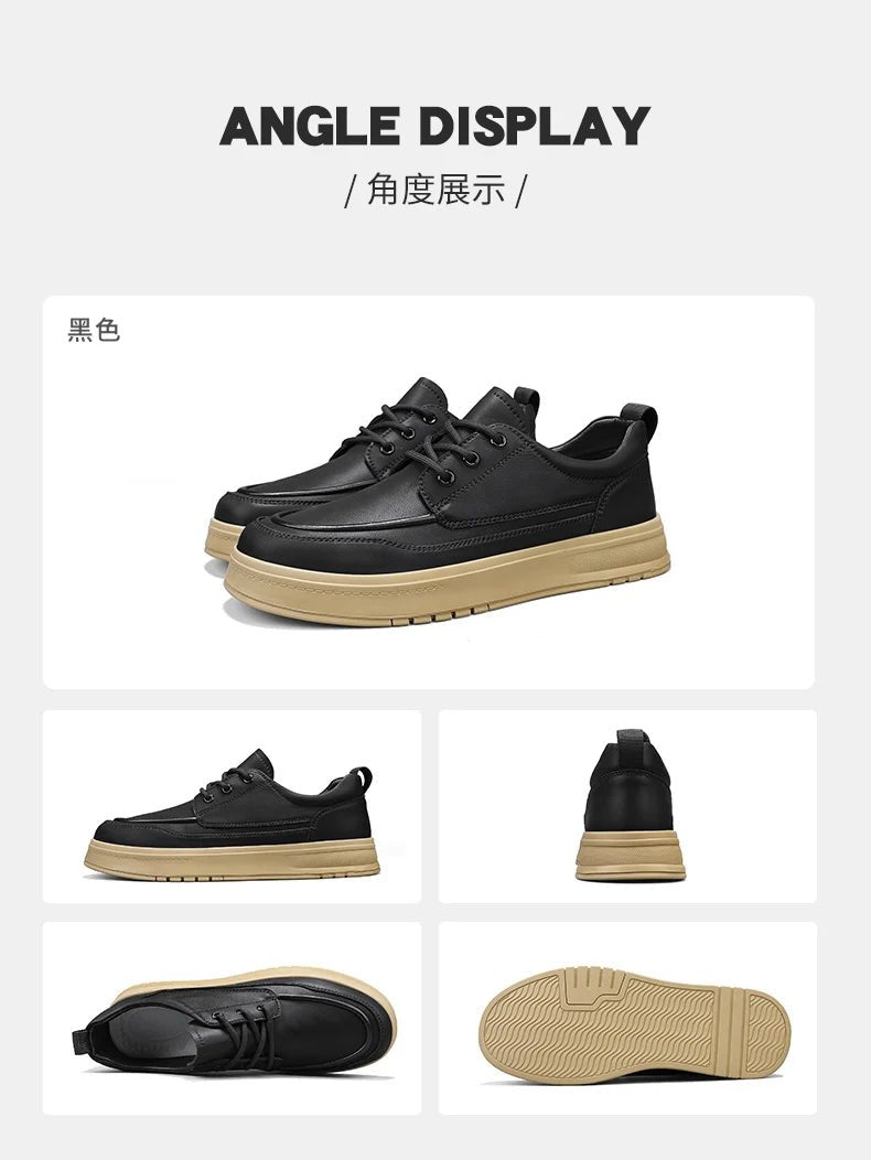 Men Casual Shoes High - Grade Leather Work Shoes Lace - up Flats Sneakers Platform British Business Party Dress Shoes For Male 39 - 44 - PratSN