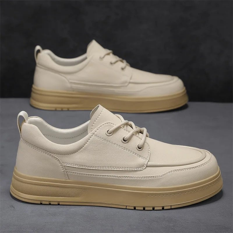 Men Casual Shoes High - Grade Leather Work Shoes Lace - up Flats Sneakers Platform British Business Party Dress Shoes For Male 39 - 44 - PratSN