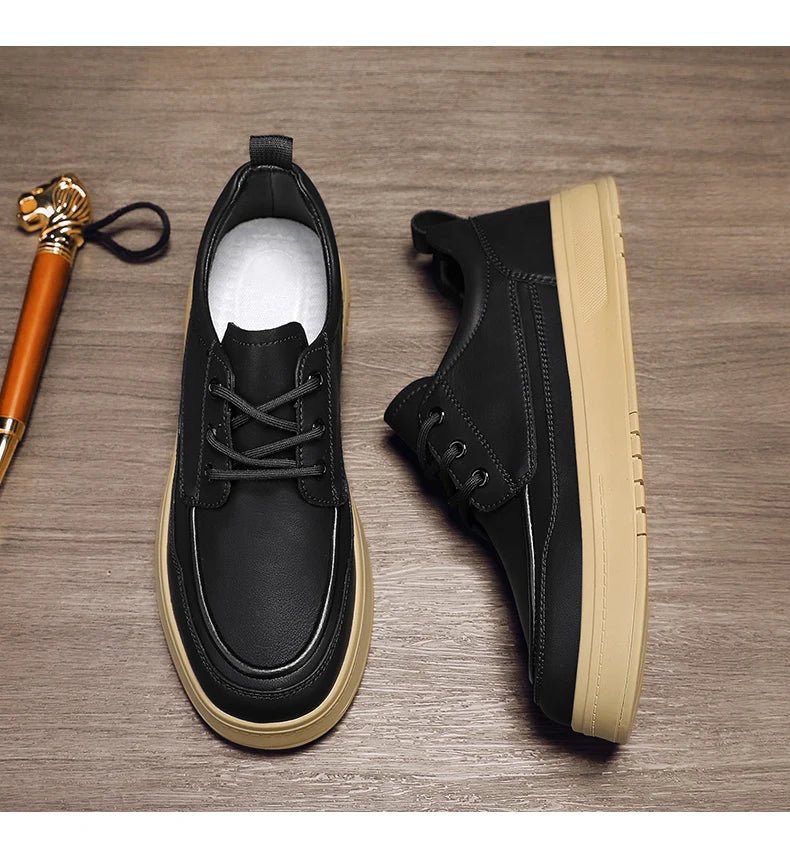 Men Casual Shoes High - Grade Leather Work Shoes Lace - up Flats Sneakers Platform British Business Party Dress Shoes For Male 39 - 44 - PratSN