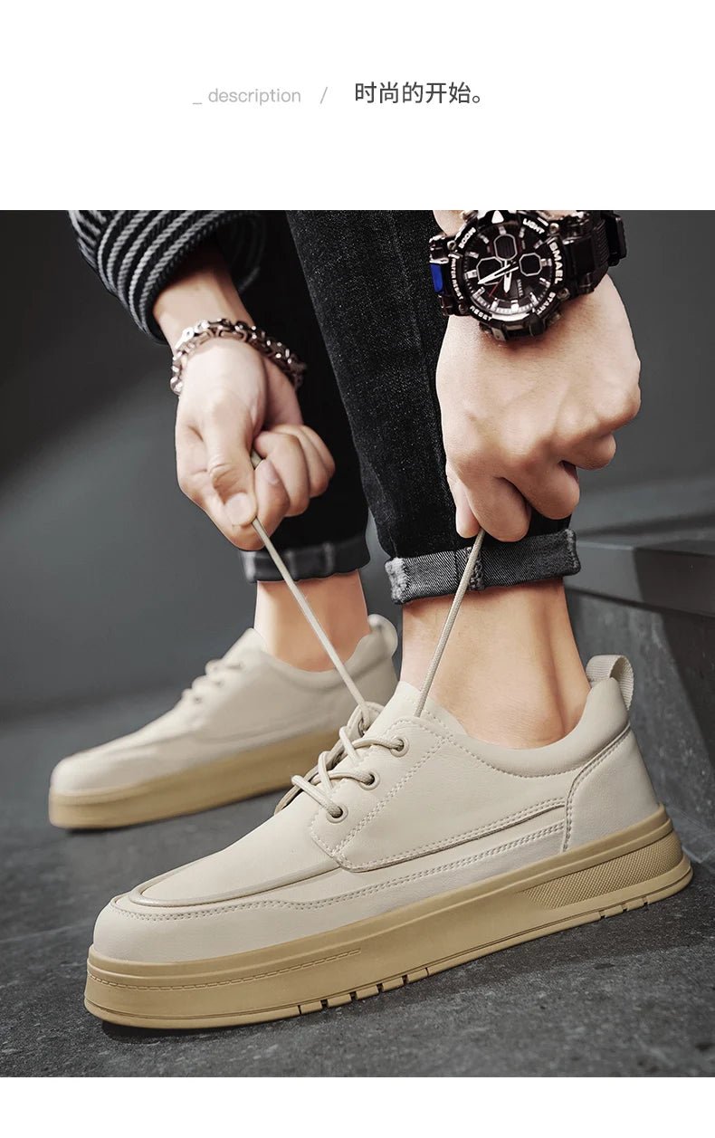 Men Casual Shoes High - Grade Leather Work Shoes Lace - up Flats Sneakers Platform British Business Party Dress Shoes For Male 39 - 44 - PratSN