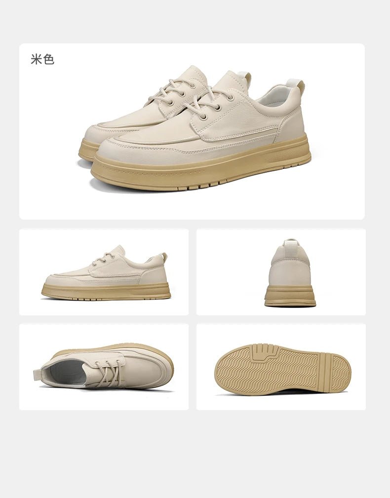 Men Casual Shoes High - Grade Leather Work Shoes Lace - up Flats Sneakers Platform British Business Party Dress Shoes For Male 39 - 44 - PratSN
