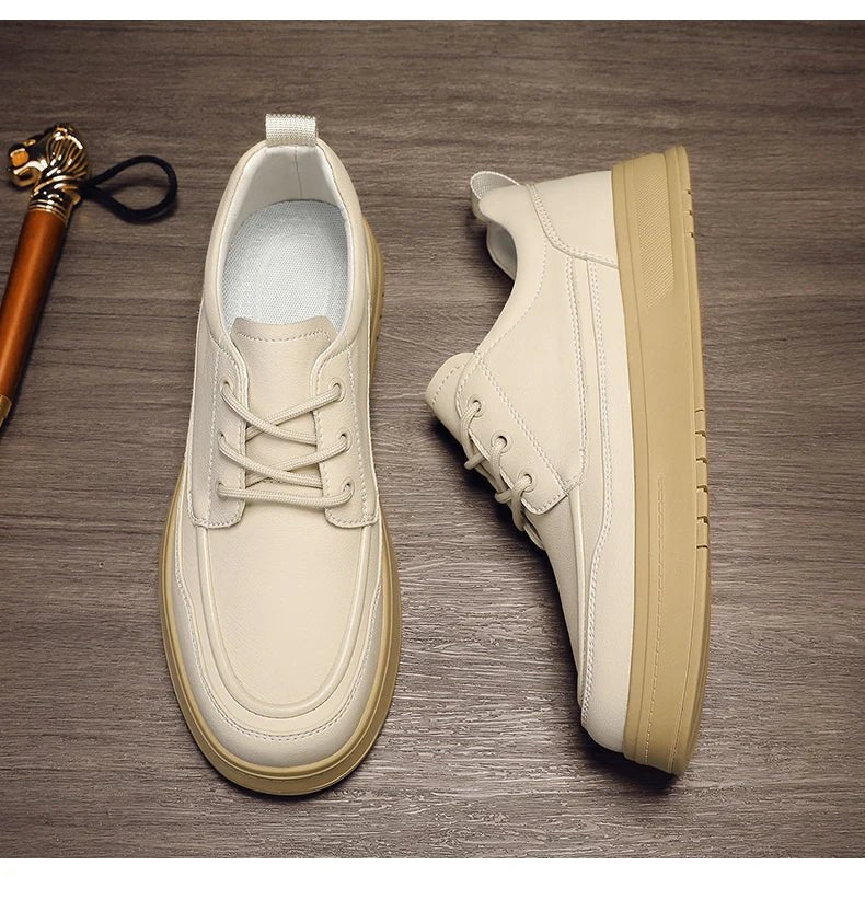 Men Casual Shoes High - Grade Leather Work Shoes Lace - up Flats Sneakers Platform British Business Party Dress Shoes For Male 39 - 44 - PratSN