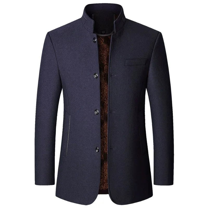 Men Fleece Woollen Blazers Jackets Cashmere Trench Coats Stand - up Collar Business Casual Suits Coats Male Winter Jackets Coats - PratSN