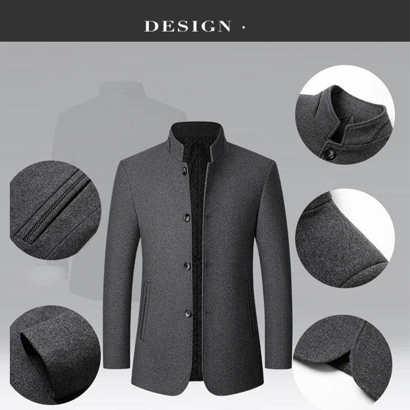 Men Fleece Woollen Blazers Jackets Cashmere Trench Coats Stand - up Collar Business Casual Suits Coats Male Winter Jackets Coats - PratSN