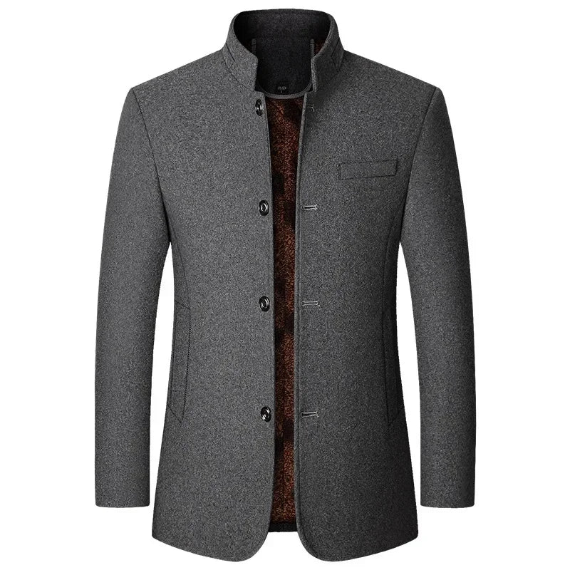 Men Fleece Woollen Blazers Jackets Cashmere Trench Coats Stand - up Collar Business Casual Suits Coats Male Winter Jackets Coats - PratSN