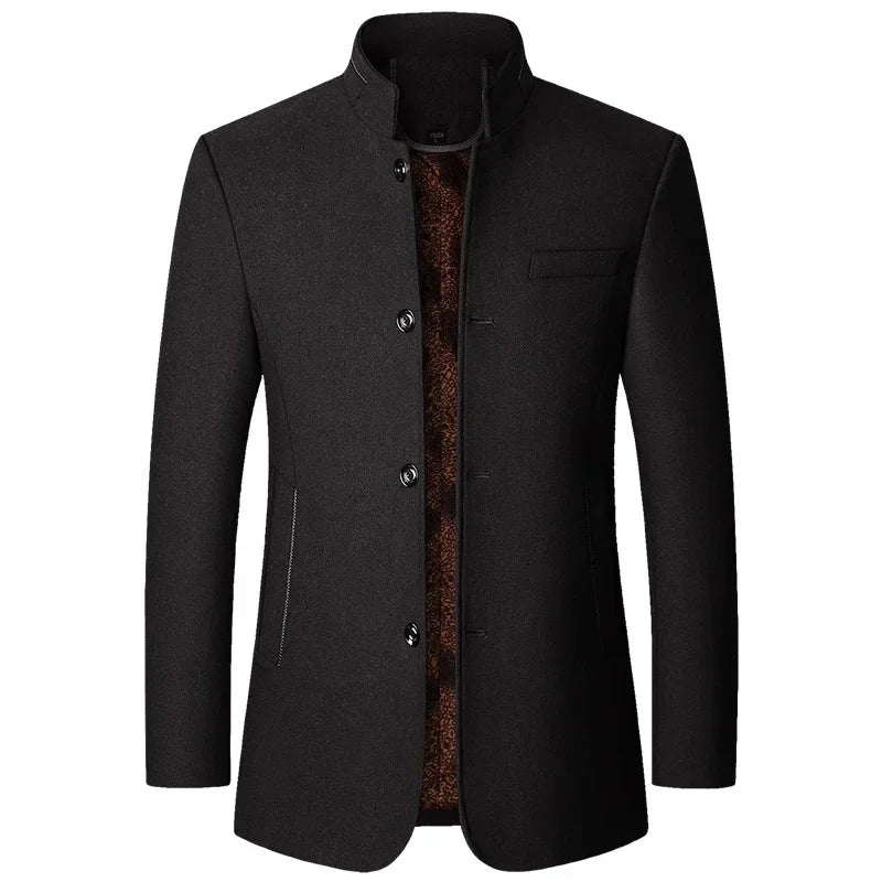 Men Fleece Woollen Blazers Jackets Cashmere Trench Coats Stand - up Collar Business Casual Suits Coats Male Winter Jackets Coats - PratSN