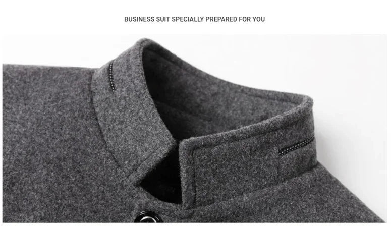 Men Fleece Woollen Blazers Jackets Cashmere Trench Coats Stand - up Collar Business Casual Suits Coats Male Winter Jackets Coats - PratSN
