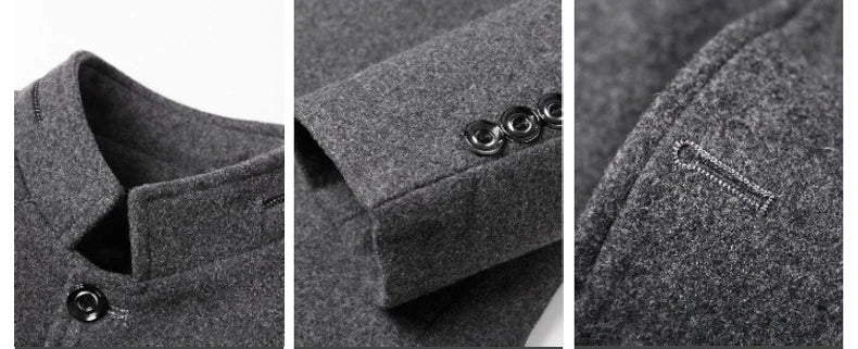 Men Fleece Woollen Blazers Jackets Cashmere Trench Coats Stand - up Collar Business Casual Suits Coats Male Winter Jackets Coats - PratSN