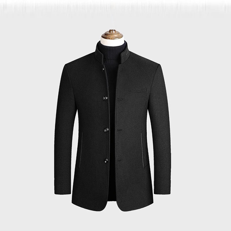 Men Fleece Woollen Blazers Jackets Cashmere Trench Coats Stand - up Collar Business Casual Suits Coats Male Winter Jackets Coats - PratSN
