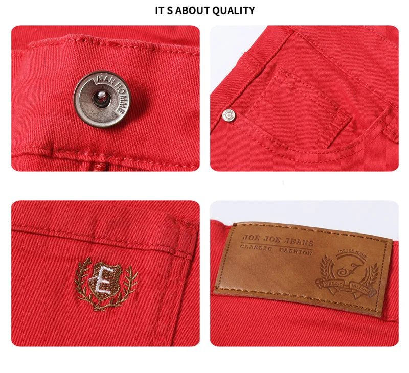 Men High Quality Pink Red Yellow Jeans Fashion Casual Classic Style Slim Fit Soft Trousers Male Brand Advanced Stretch Pants - PratSN