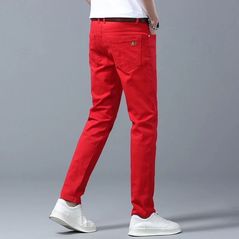 Men High Quality Pink Red Yellow Jeans Fashion Casual Classic Style Slim Fit Soft Trousers Male Brand Advanced Stretch Pants - PratSN