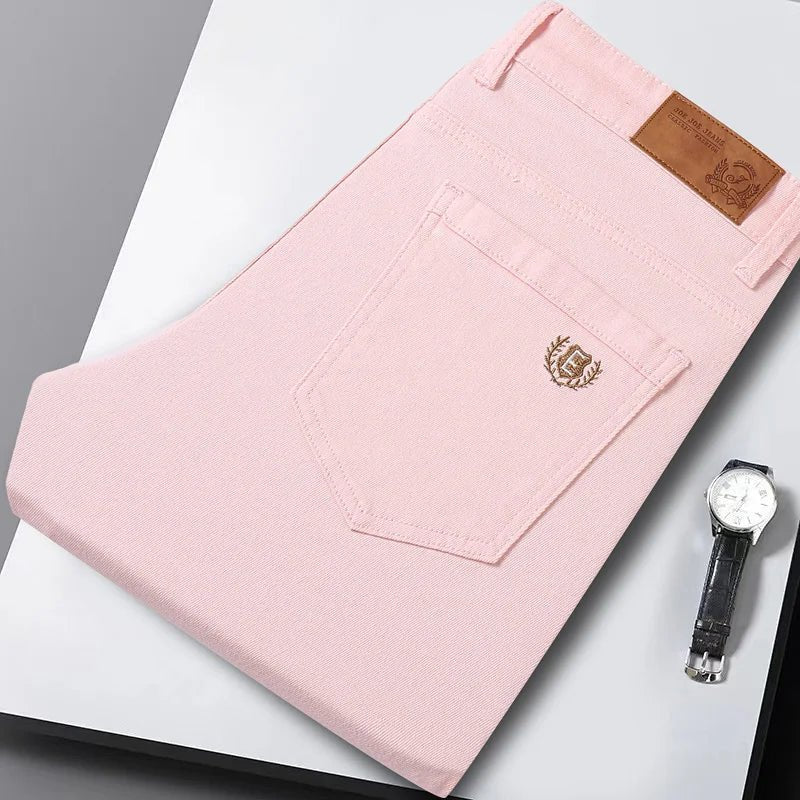 Men High Quality Pink Red Yellow Jeans Fashion Casual Classic Style Slim Fit Soft Trousers Male Brand Advanced Stretch Pants - PratSN