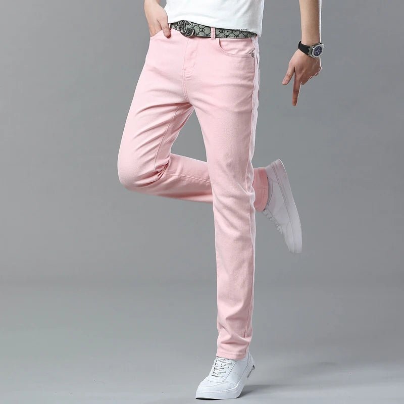 Men High Quality Pink Red Yellow Jeans Fashion Casual Classic Style Slim Fit Soft Trousers Male Brand Advanced Stretch Pants - PratSN