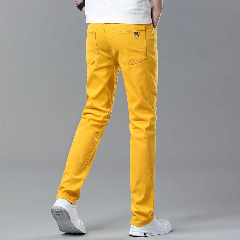 Men High Quality Pink Red Yellow Jeans Fashion Casual Classic Style Slim Fit Soft Trousers Male Brand Advanced Stretch Pants - PratSN