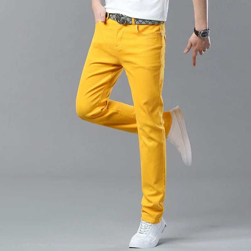 Men High Quality Pink Red Yellow Jeans Fashion Casual Classic Style Slim Fit Soft Trousers Male Brand Advanced Stretch Pants - PratSN