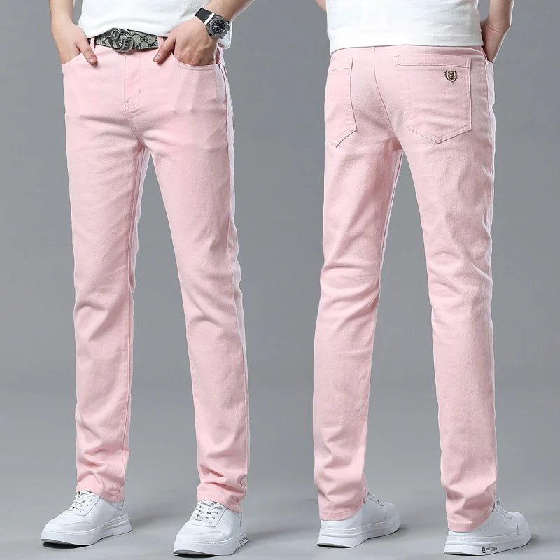Men High Quality Pink Red Yellow Jeans Fashion Casual Classic Style Slim Fit Soft Trousers Male Brand Advanced Stretch Pants - PratSN