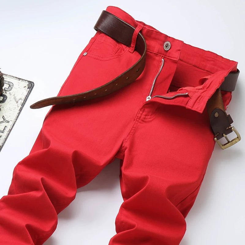 Men High Quality Pink Red Yellow Jeans Fashion Casual Classic Style Slim Fit Soft Trousers Male Brand Advanced Stretch Pants - PratSN