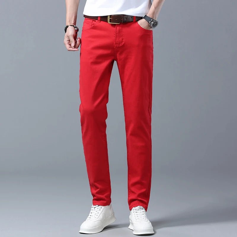 Men High Quality Pink Red Yellow Jeans Fashion Casual Classic Style Slim Fit Soft Trousers Male Brand Advanced Stretch Pants - PratSN