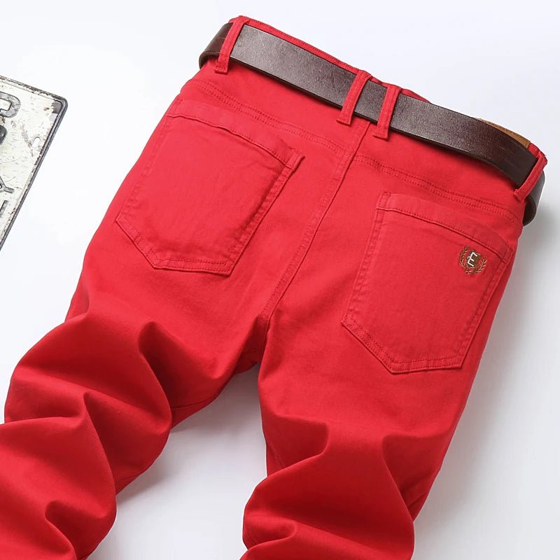 Men High Quality Pink Red Yellow Jeans Fashion Casual Classic Style Slim Fit Soft Trousers Male Brand Advanced Stretch Pants - PratSN