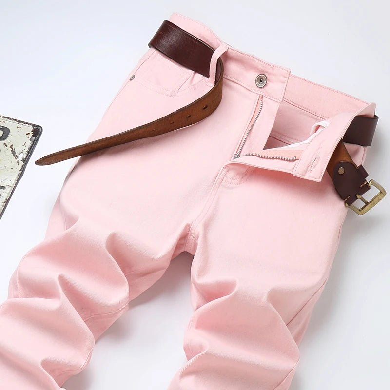 Men High Quality Pink Red Yellow Jeans Fashion Casual Classic Style Slim Fit Soft Trousers Male Brand Advanced Stretch Pants - PratSN