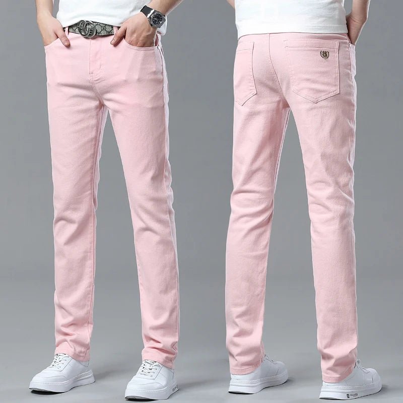 Men High Quality Pink Red Yellow Jeans Fashion Casual Classic Style Slim Fit Soft Trousers Male Brand Advanced Stretch Pants - PratSN